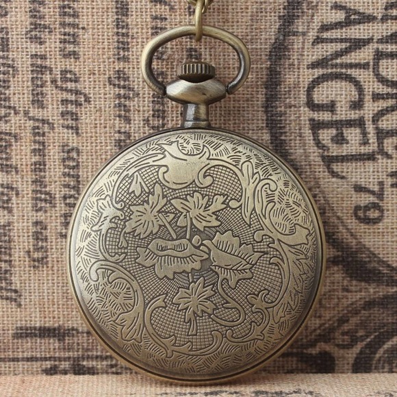 Vintage Bronze Open Face Deco Roman Numerals Pocket Watch NEW Gift - Picture 4 of 4